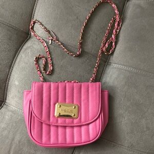 Bebe Fuchsia Quilted Crossbody Bag with Gold Chain